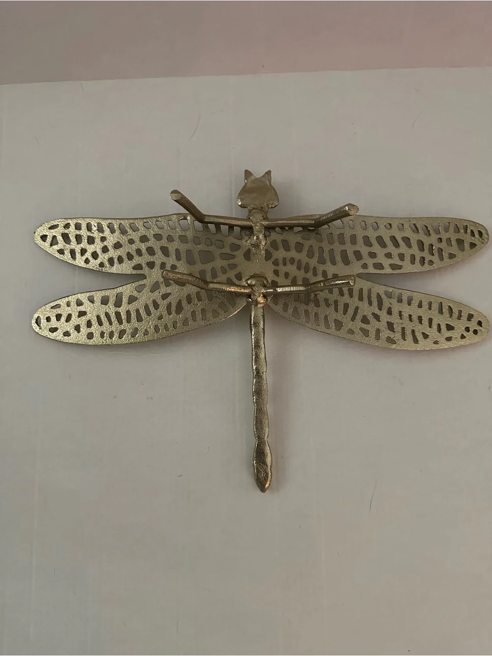 Gold Metal Dragonfly Figurine Trivet Decor Openwork Wings Tabletop Accent